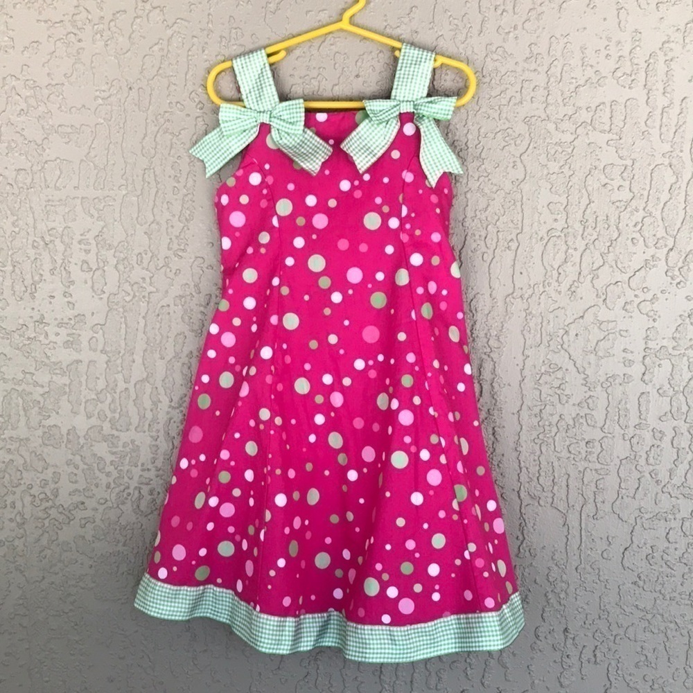 Bonnie Jean Pink Polka Dot Gingham Bow Sundress Girls Size 5 - Picture 1 of 10